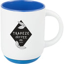 Isaac 14 oz Ceramic Mug with Rubber Bottom — White/Blue — decorated front view