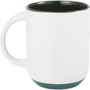 Isaac 14 oz Ceramic Mug with Rubber Bottom — White/Green — blank back view