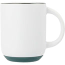 Isaac 14 oz Ceramic Mug with Rubber Bottom — White/Green — blank front view