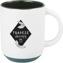 Isaac 14 oz Ceramic Mug with Rubber Bottom — White/Green — decorated front view