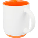 Isaac 14 oz Ceramic Mug with Rubber Bottom — White/Orange — blank left angle