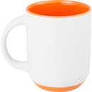 Isaac 14 oz Ceramic Mug with Rubber Bottom — White/Orange — blank back view