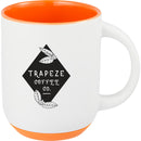 Isaac 14 oz Ceramic Mug with Rubber Bottom — White/Orange — decorated front view