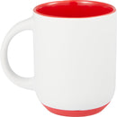 Isaac 14 oz Ceramic Mug with Rubber Bottom — White/Red — blank back view