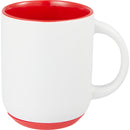 Isaac 14 oz Ceramic Mug with Rubber Bottom — White/Red — blank front view