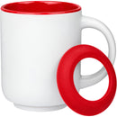 Isaac 14 oz Ceramic Mug with Rubber Bottom — White/Red — blank detail view