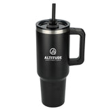Pinnacle 40oz Vacuum Insulated Travel Tumbler — Black (BK) — decorated front view — 24