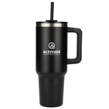 Pinnacle 40oz Vacuum Insulated Travel Tumbler — Black (BK) — decorated front view — 25