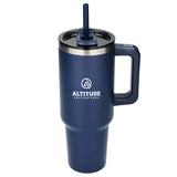 Pinnacle 40oz Vacuum Insulated Travel Tumbler — Navy (NY) — decorated front view — 14