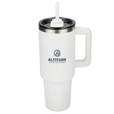 Pinnacle 40oz Vacuum Insulated Travel Tumbler — White (WH) — decorated front view — 2