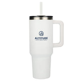 Pinnacle 40oz Vacuum Insulated Travel Tumbler — White (WH) — decorated front view — 3
