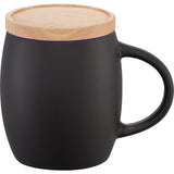 Hearth Ceramic Mug with FSC®100% Wood Lid/Coaster 15oz — Black w — blank front view — 5