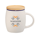Hearth Ceramic Mug with FSC®100% Wood Lid/Coaster 15oz — Wblue(WBL) — decorated front view — 6
