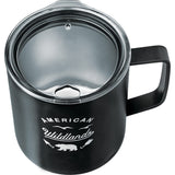 Rover Copper Vacuum Insulated Camp Mug 14oz — Black (BK) — decorated product view — 2