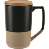 Tahoe Tea & Coffee Ceramic Mug with Wood Lid 16oz — Black (BK) — blank front view — 7