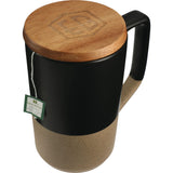 Tahoe Tea & Coffee Ceramic Mug with Wood Lid 16oz — Black (BK) — decorated front view — 3