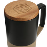 Tahoe Tea & Coffee Ceramic Mug with Wood Lid 16oz — Black (BK) — decorated product view — 5