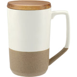 Tahoe Tea & Coffee Ceramic Mug with Wood Lid 16oz — White (WH) — blank front view — 15
