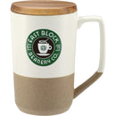 Tahoe Tea & Coffee Ceramic Mug with Wood Lid 16oz — White (WH) — decorated front view