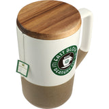 Tahoe Tea & Coffee Ceramic Mug with Wood Lid 16oz — White (WH) — decorated product view — 12