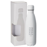 Copper Vacuum Insulated Bottle 17oz w/ Window Box — White (WH) — decorated front view — 2