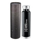 Thor Copper Vac Bottle 22oz With Cylindrical Box — Black (BK) — decorated front view — 12