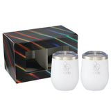 Corzo Cup 12oz 2 in 1 Gift Set — White (WH) — decorated front view — 3