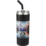 Marka Copper Vac Tumbler w/ SS straw 20oz — Black (BK) — decorated front view — 13