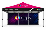 20' pop up tent with full colour printed back wall for trade shows, festivals, corporate events, outdoor promotions, and branded event displays.