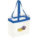Game Day Clear Stadium Tote — Royal (RYL) — decorated front view — 9