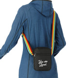 Rainbow RPET Crossbody Tote — Black (BK) — decorated right angle — 4