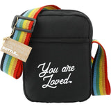 Rainbow RPET Crossbody Tote — Black (BK) — decorated front view — 2