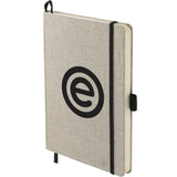 5.5" x 8.5" FSC Mix Recycled Cotton Bound Journal — Natural (NT) — decorated left angle — 4