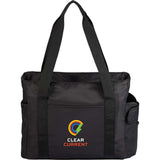 Daybreak Recycled Multipurpose Tote — Black (BK) — decorated front view — 2