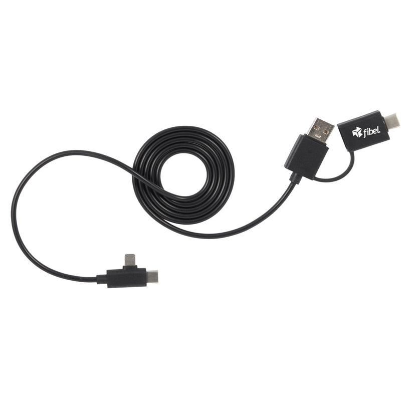 5-in-1 Recycled Long Charging Cable in Black — supplier decorated front view