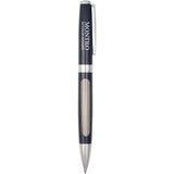 Luxe Recycled Stainless Steel Ballpoint — Navy (NY) — decorated front view — 4