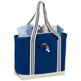 Atlantic Stripe 20oz Cotton Canvas Zippered Tote — Navy (NY) — blank product view — 7