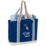 Atlantic Stripe 20oz Cotton Canvas Zippered Tote — Navy (NY) — decorated product view — 4