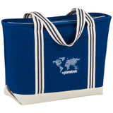 Atlantic Stripe 20oz Cotton Canvas Zippered Tote — Navy (NY) — decorated product view — 3