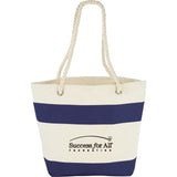 Capri Stripes 12oz Cotton Canvas Shopper Tote — Navy (NY) — decorated front view — 2