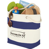 Capri Stripes 12oz Cotton Canvas Shopper Tote — Navy (NY) — decorated product view — 3
