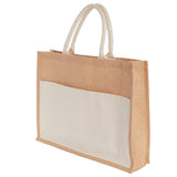 Jute Shopper Tote with Recycled Cotton Pocket — Natural (NT) — blank product view — 6