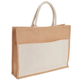 Jute Shopper Tote with Recycled Cotton Pocket — Natural (NT) — blank product view — 5