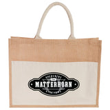 Jute Shopper Tote with Recycled Cotton Pocket — Natural (NT) — decorated front view — 4