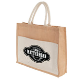 Jute Shopper Tote with Recycled Cotton Pocket — Natural (NT) — decorated product view — 3