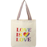 Rainbow Recycled 6oz Cotton Convention Tote — Natural (NT) — decorated front view — 2