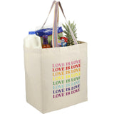 Rainbow Recycled 6oz Cotton Grocery Tote — Natural (NT) — decorated right angle — 3