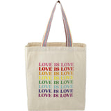 Rainbow Recycled 6oz Cotton Grocery Tote — Natural (NT) — decorated front view — 2