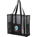 Large Mesh Beach Tote — Black (BK) — decorated left angle
