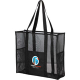 Large Mesh Beach Tote — Black (BK) — decorated left angle — 4